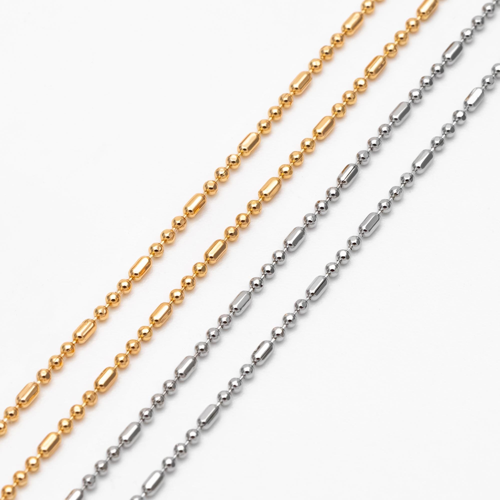 Gold/ Silver Ball Chains 1mm, DIY Necklace Chain Wholesale, 18K Gold/ Rhodium plated Brass Bar Chains (#LK-243)/ 1 Meter=3.3 ft