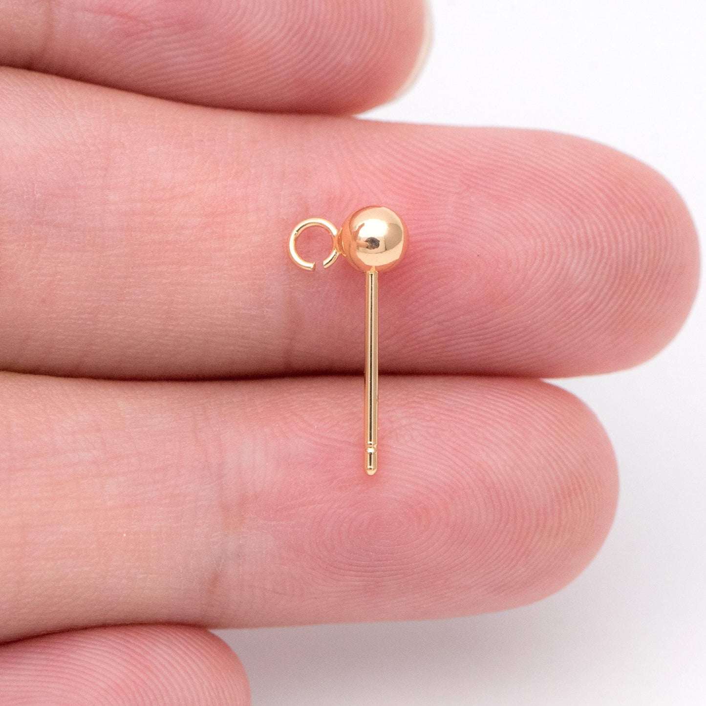20pcs Gold/ Rhodium plated Brass Stud Earring, Ball Ear Posts with Open Ring/ Loop, 4mm Ball Size (GB-1501)