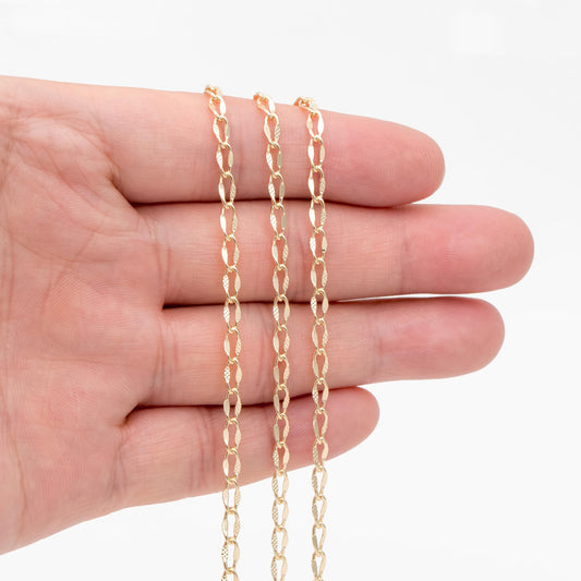 Gold plated Brass Chains 3mm, Oval Link Chain Findings Wholesale (#LK-283)/ 1 Meter=3.3 ft