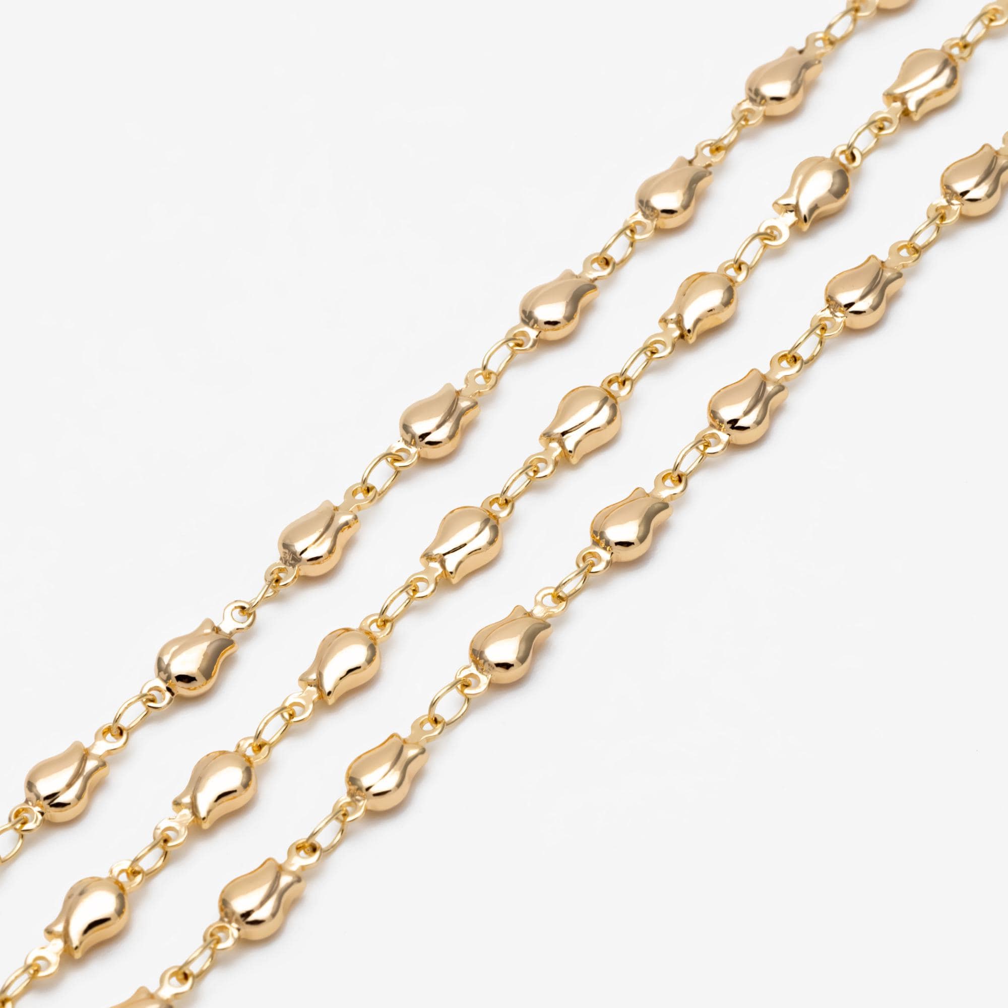 Gold plated Brass Tulip Chain 4mm, Floral Bar Chain, Flower Link Chains (#LK-321)/ 1 Meter=3.3 ft