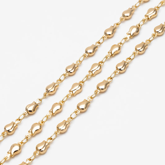 Gold plated Brass Tulip Chain 4mm, Floral Bar Chain, Flower Link Chains (#LK-321)/ 1 Meter=3.3 ft