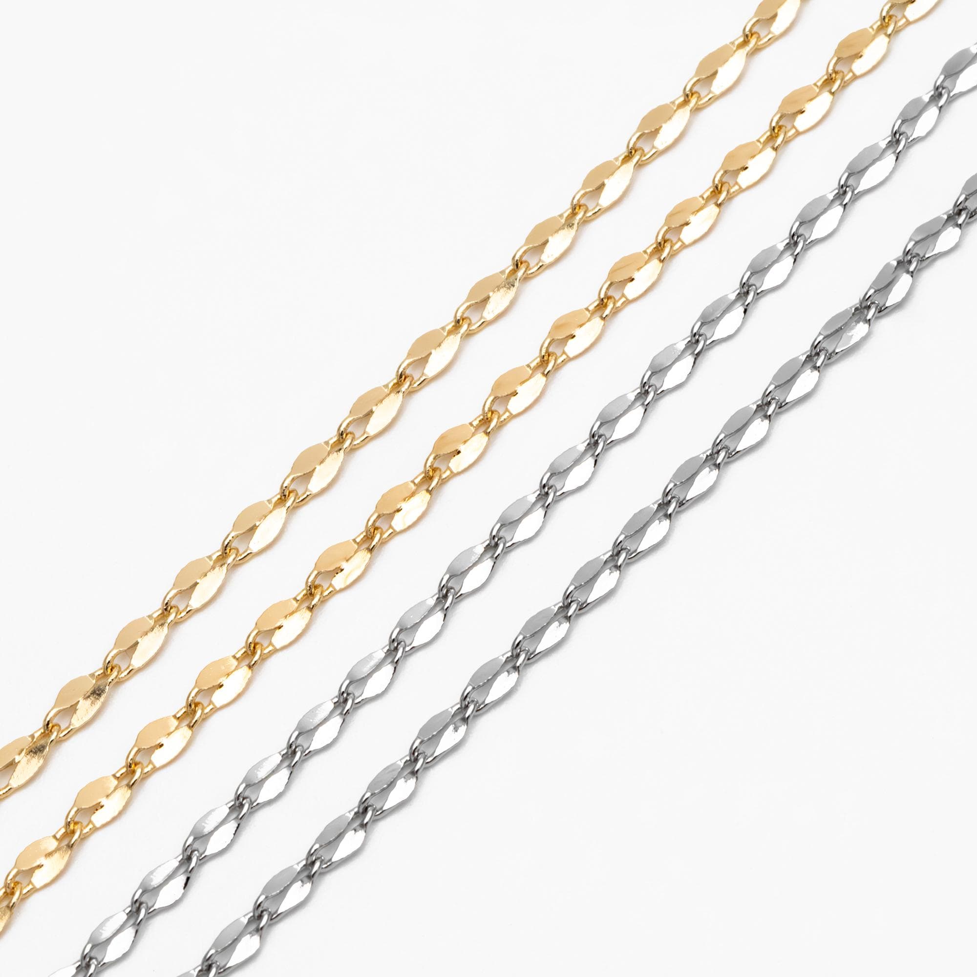 Gold/ Rhodium plated Brass Double Bar Linked Chains 2mm, Color Color Not Easily Tarnish (#LK-178)/ 1 Meter=3.3 ft
