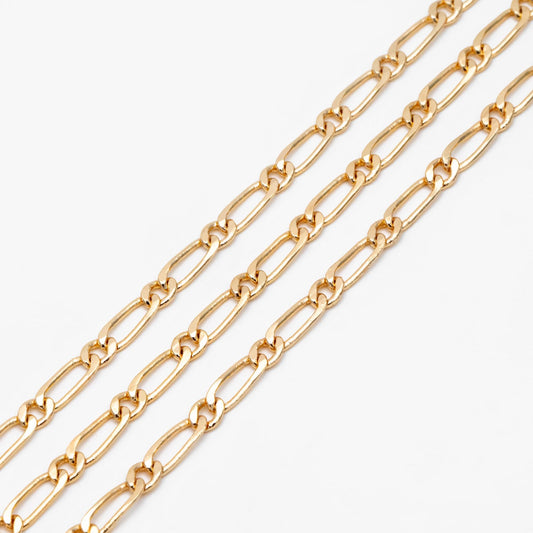 Gold/ Rhodium plated Brass Oval Cable Chains, Figaro Chain Supplies Wholesale (#LK-384)/ 1 Meter=3.3 ft