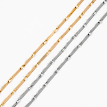 Gold/ Silver Tone Rectangle Bar Chains, 18K Gold/ Rhodium Plated Brass, Dainty Necklace Findings (#LK-440)/ 1 Meter=3.3 ft