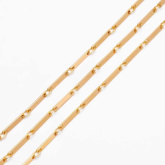 Gold/ Silver Tone Rectangle Bar Chains, 18K Gold/ Rhodium Plated Brass, Dainty Necklace Findings (#LK-440)/ 1 Meter=3.3 ft