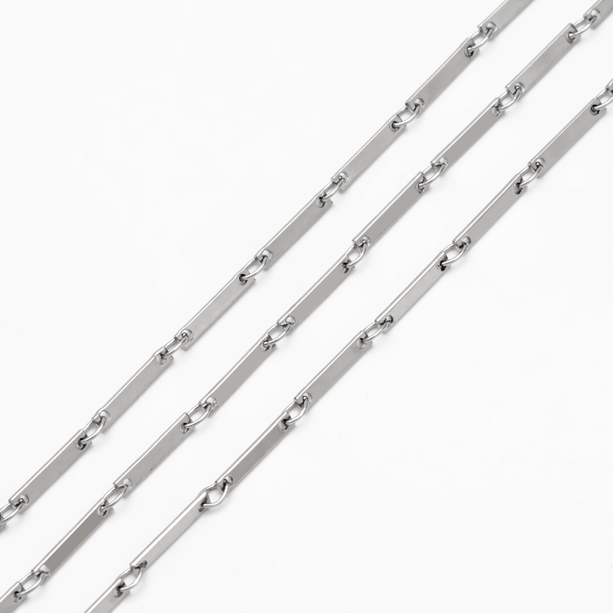 Gold/ Silver Tone Rectangle Bar Chains, 18K Gold/ Rhodium Plated Brass, Dainty Necklace Findings (#LK-440)/ 1 Meter=3.3 ft