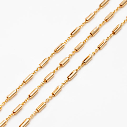Gold plated Brass Tube Chains 2mm, DIY Bar Chain Wholesale, Stick Link Chain Findings (#LK-280)/ 1 Meter=3.3 ft
