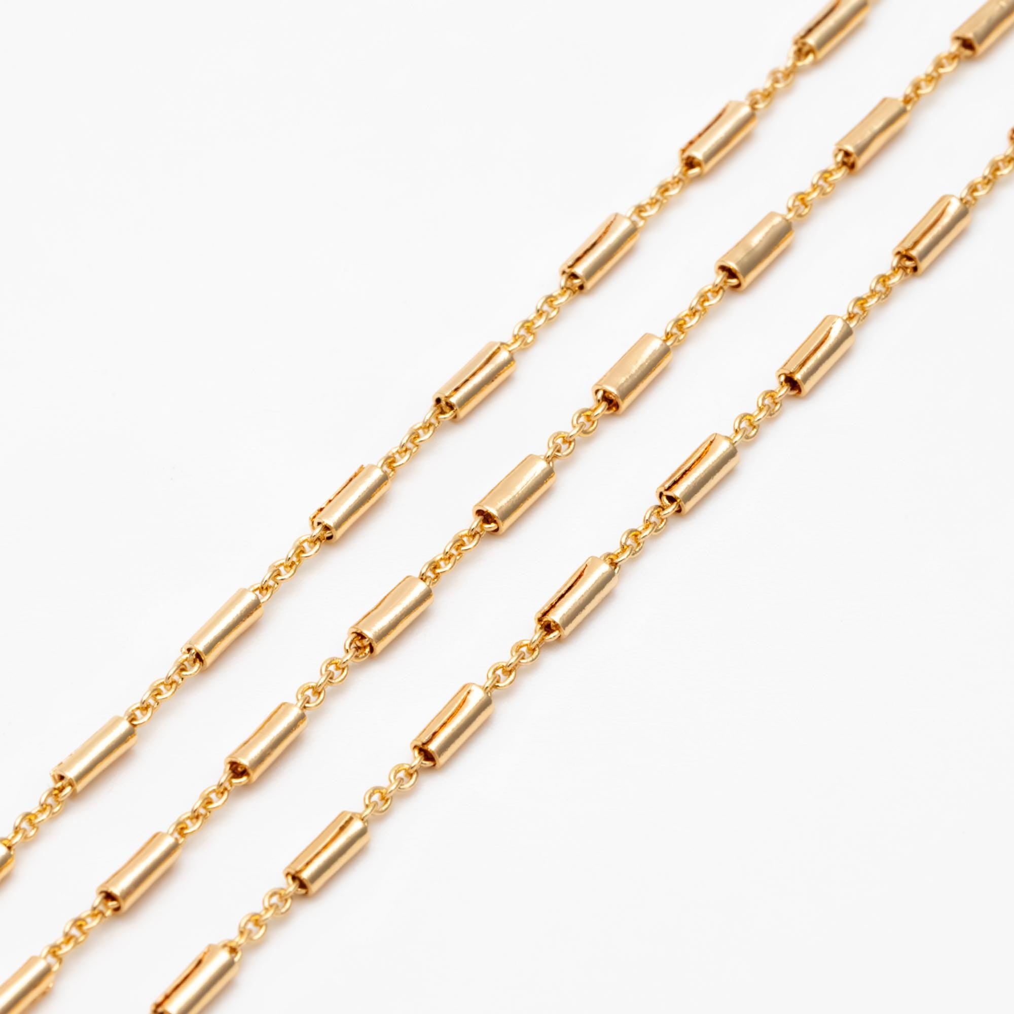 Gold plated Brass Tube Chains 2mm, DIY Bar Chain Wholesale, Stick Link Chain Findings (#LK-280)/ 1 Meter=3.3 ft