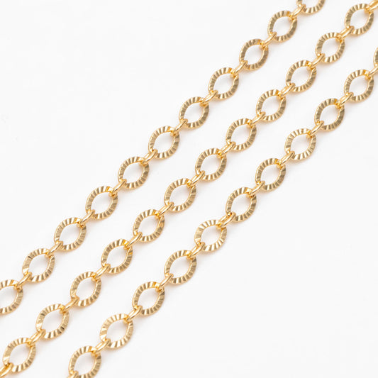 Gold/ Silver tone Flat Oval Cable Chains 4mm, 18K Gold/ Rhodium plated on Brass, Craft DIY Jewelry Chain Wholesale (#LK-238)/ 1 Meter=3.3 ft