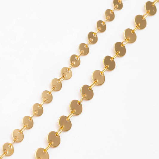 Gold/ Silver tone Round Disc Chains 4mm/ 5mm, Handmade Disk Geometric Chain (#LK-154)/ 1 Meter=3.3 feet