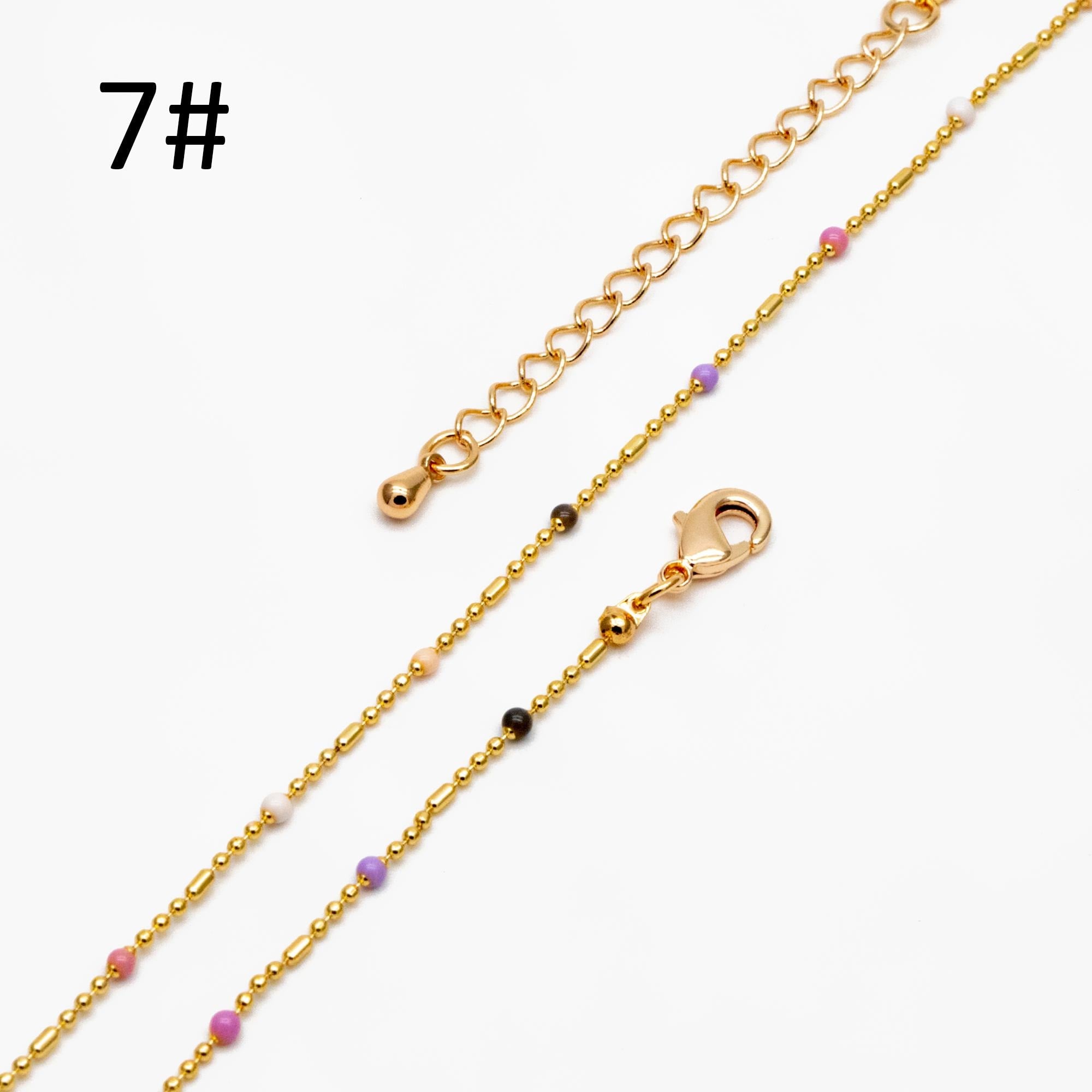 Gold Mix Color Enamel Beaded Chains 2mm, Finished Bracelet/ Anklet/ Necklace with Extender Chain, Ready to Wear (#LK-579)