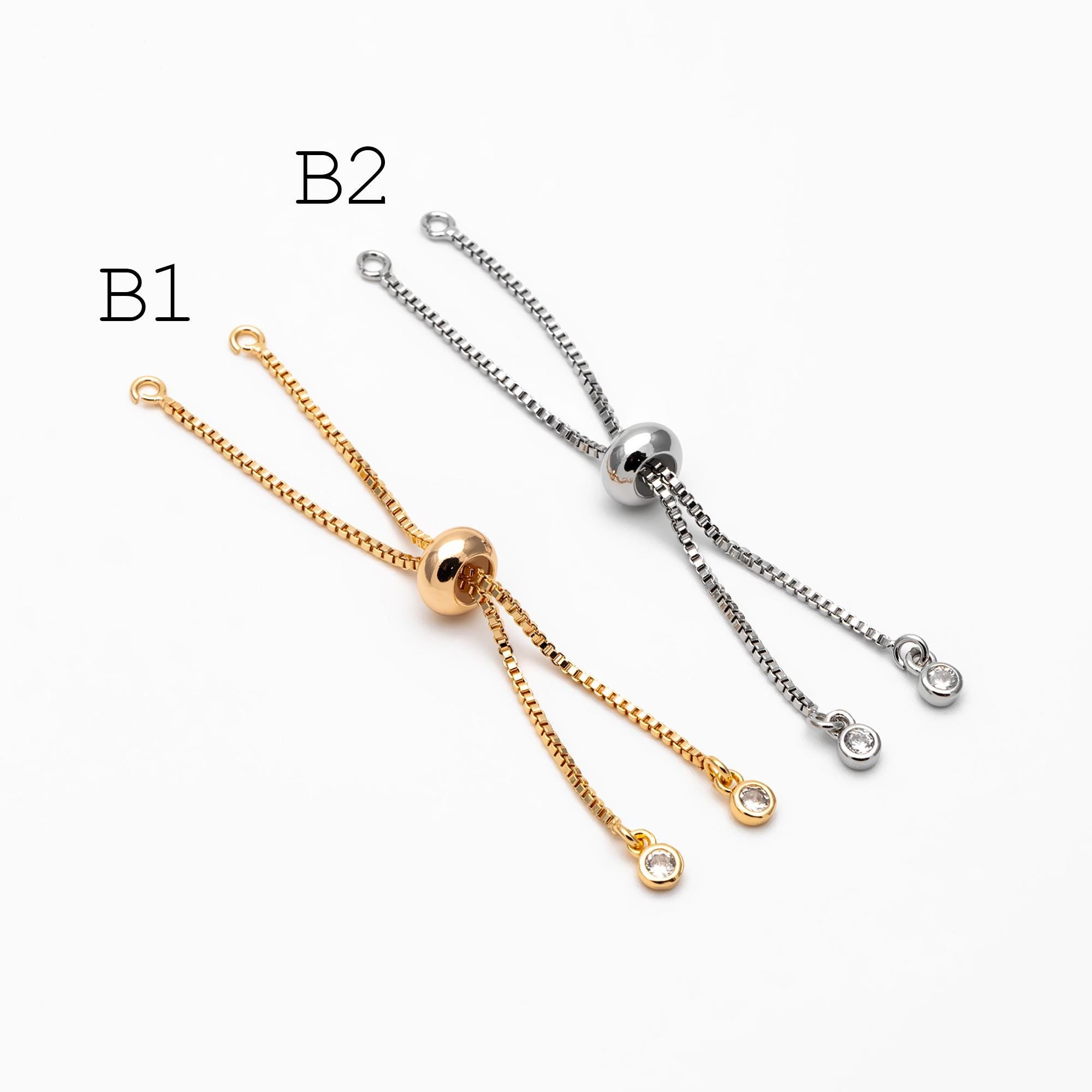 10pcs Gold/ Silver/ Rose gold Sliding Adjustable Bracelet Making Chain, Half-finished Bracelet with Rubber Stopper Beads (GB-269)