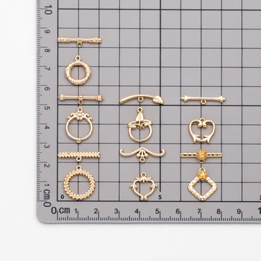 10 sets Gold Toggle Clasp, Real Gold plated Brass, Easy Close Clasp (GB-2563)
