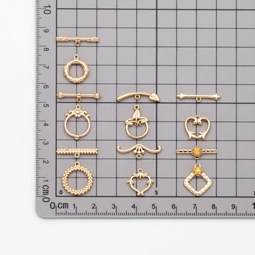 10 sets Gold Toggle Clasp, Real Gold plated Brass, Easy Close Clasp (GB-2563)