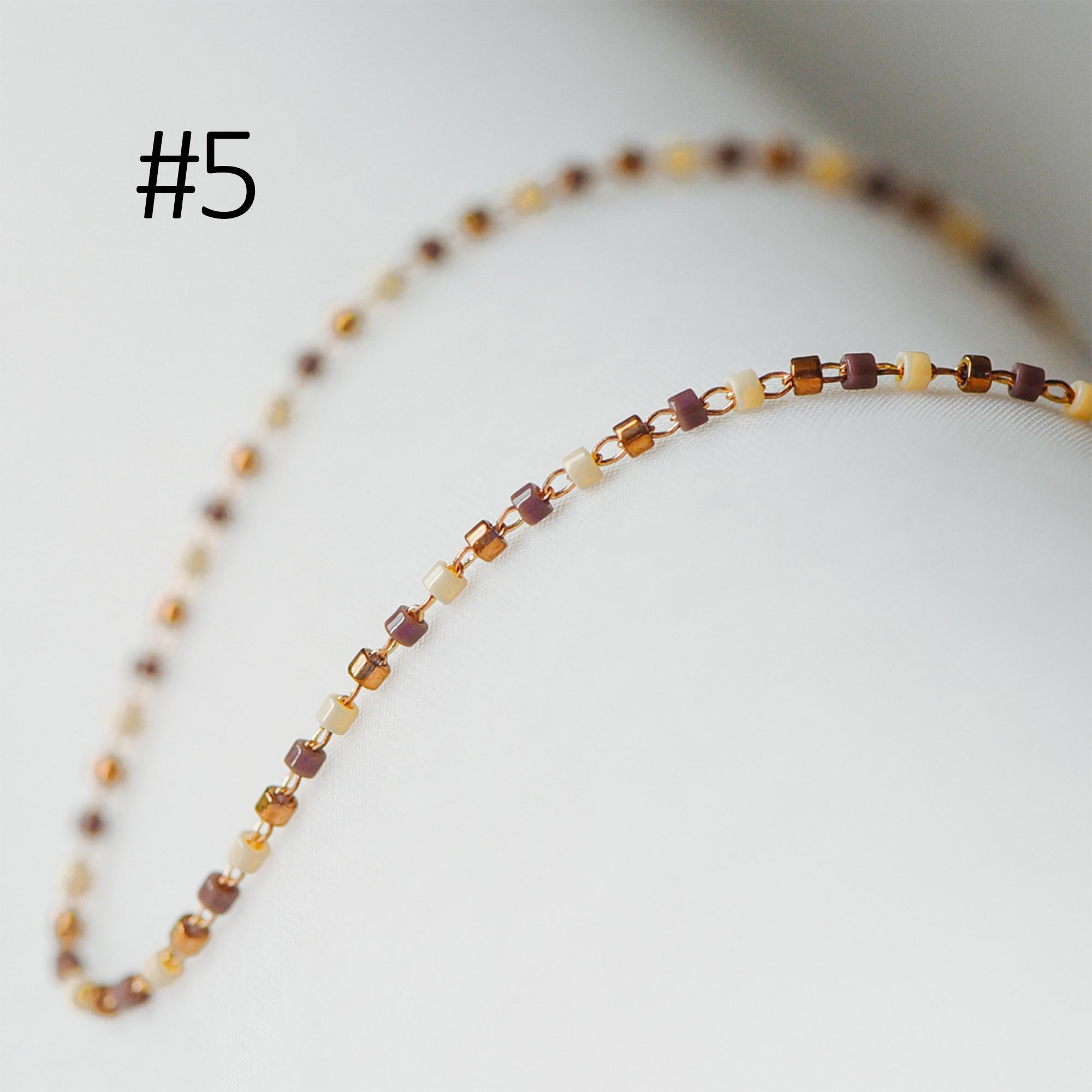 Dainty Miyuki Seed Glass Bead Chain 1.8mm, Unplated Brass Beaded Tiny Chain, Multi Colors Mix (#LK-052)/ 1 Meter=3.3ft