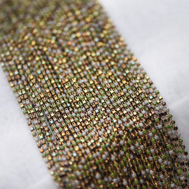 Dainty Miyuki Seed Glass Bead Chain 1.8mm, Unplated Brass Beaded Tiny Chain, Multi Colors Mix (#LK-052)/ 1 Meter=3.3ft