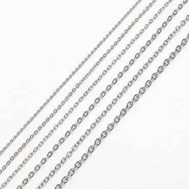 Dainty Silver Flat Oval Cable Chains, Rhodium plated Brass Tiny Chains, 1.2/ 1.4/ 1.6/ 1.8/ 2/ 2.5mm Thin Chains (#LK-001)/ 1 Meter=3.3 ft