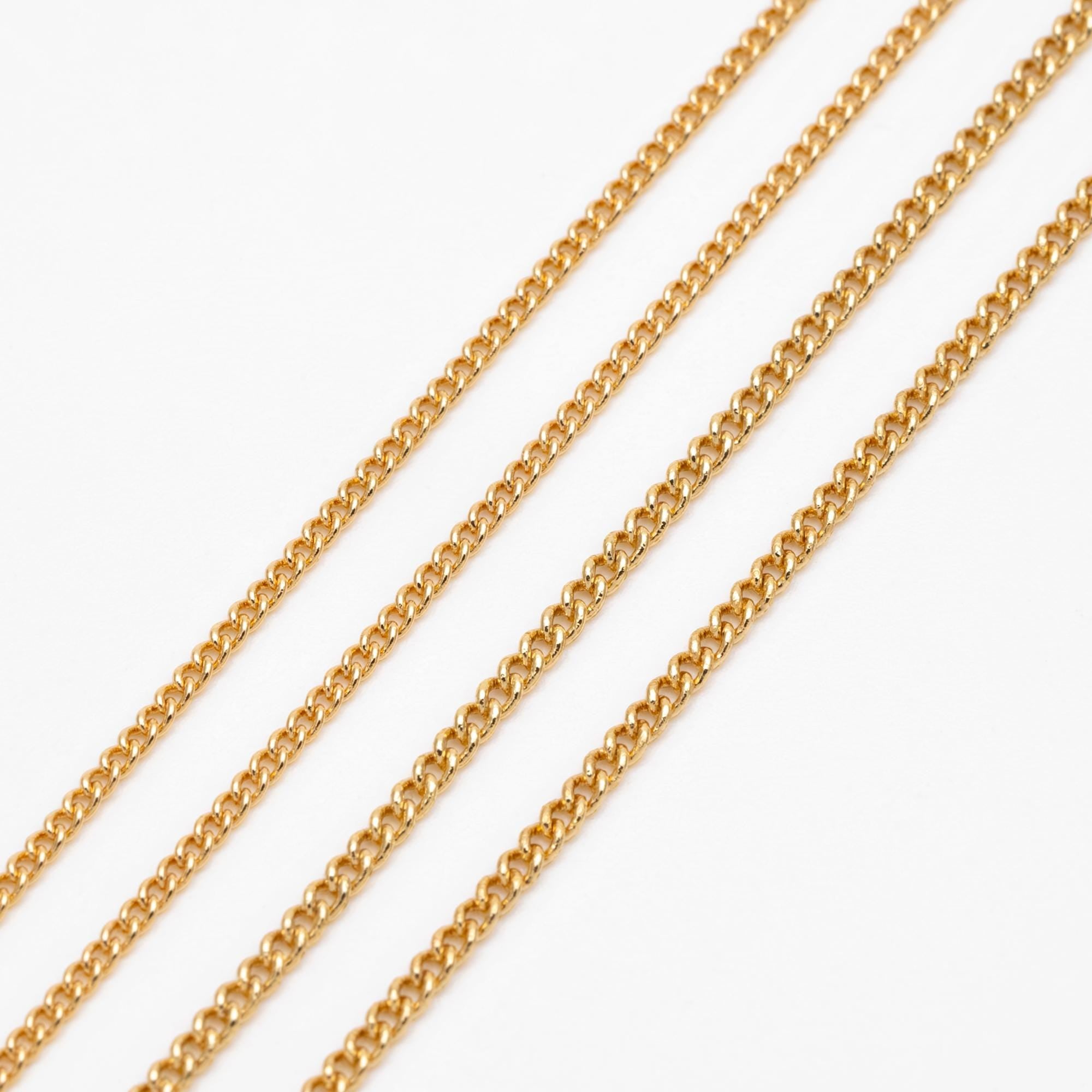 Gold Curb Chain 1.3/ 1.6mm, Gold Plated Brass Chain, Flat Curb Chain Findings (#LK-249)/ 1 Meter=3.3 ft