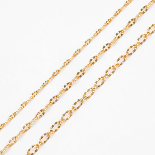 Gold/ Rhodium plated Brass Oval Cable Chains, Real Gold/ Silver Decorative Designer Chain 1.5/ 2/ 2.5mm (#LK-150)/ 1 Meter=3.3 ft
