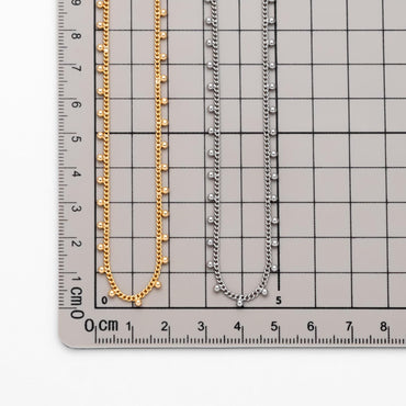 Gold/ Silver Curb Chain with Ball Charms, 18K Gold/ Rhodium plated Brass, Quality Chain for DIY Necklace Wholesale (#LK-253)/ 1 Meter=3.3ft