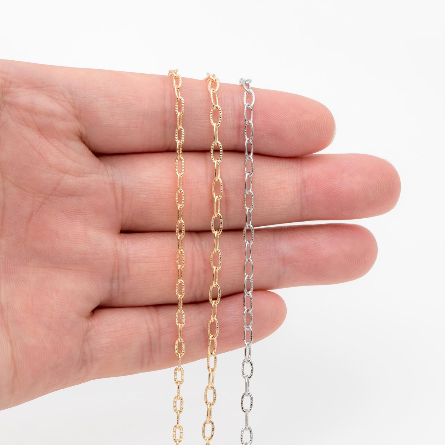 Flat Oval Cable Chains 2.3/ 3mm, 18K Gold/ Rhodium plated Brass, Craft DIY Jewelry Chain Wholesale (#LK-333)/ 1 Meter=3.3 ft