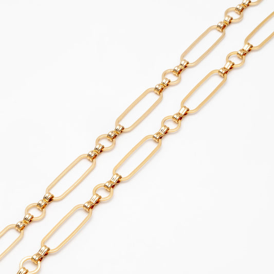 Long Oval Chains 6mm, 18K Gold plated Brass, Geometric Chain Findings Wholesale (#LK-435)/ 1 Meter=3.3 ft