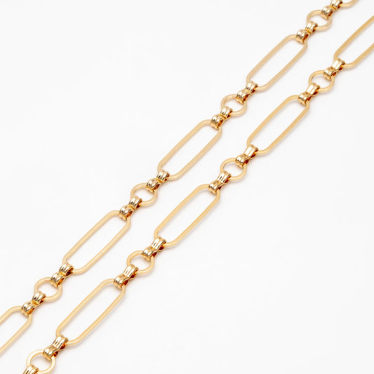 Long Oval Chains 6mm, 18K Gold plated Brass, Geometric Chain Findings Wholesale (#LK-435)/ 1 Meter=3.3 ft