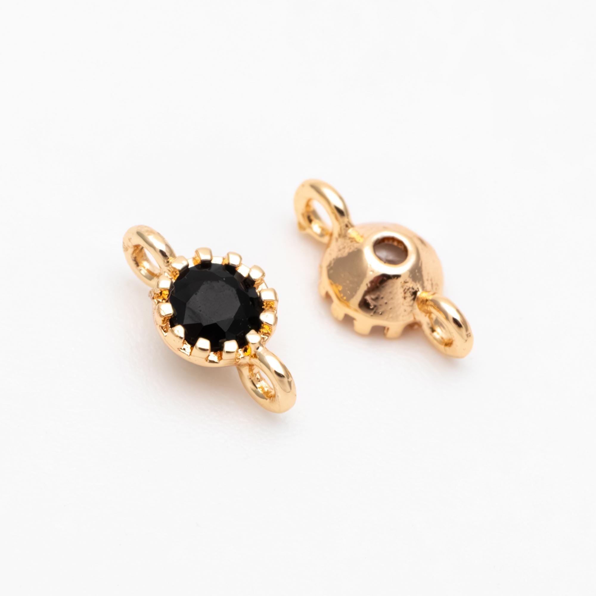 10pcs CZ Pave Round Coin Connectors 4x8mm, Real Gold plated Brass, Mini Geometric Charm Pendants (GB-2850-A)