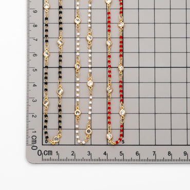 Miyuki Seed Bead Chain, Dainty Gold Beaded Chains, 4mm Round Coin CZ Links (#LK-437)/ 1 Meter=3.3 ft