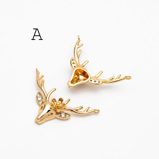 4pcs Gold/ Silver Tone Deer horn Connector, 18K Gold/ Rhodium plated Brass, Deer Horn Antlers Connector Charms (GB-427)