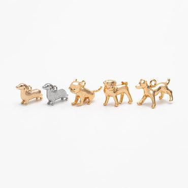 10pcs Gold/ Silver 3D Dog Charm, Gold/ Rhodium plated Brass, Jewelry Making, Diy Material, Jewelry Supplies (GB-2668)