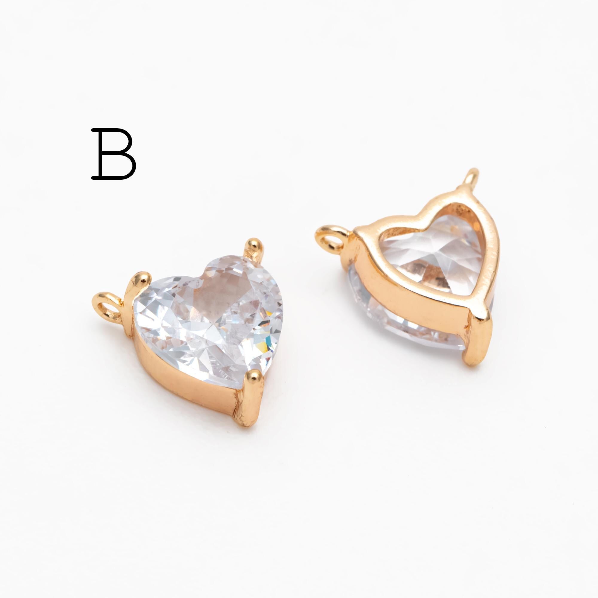 4pcs CZ Pave Gold Round/ Heart/ Rhombus Connectors, Gold Geometric Necklace Pendants (GB-215)