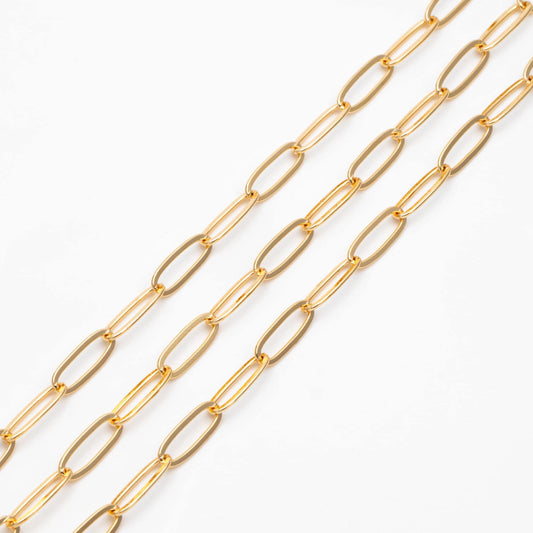 Gold/ Silver Tone Chains, Gold/ Rhodium plated Brass, Long Oval Link 5x14mm, Color Not Easily Tarnish (#LK-317)/ 1 Meter=3.3 ft
