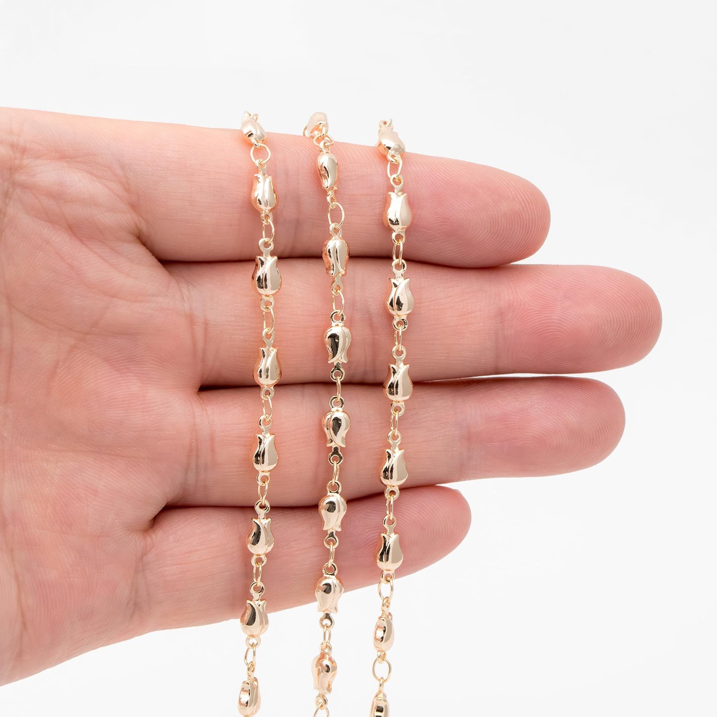 Gold plated Brass Tulip Chain 4mm, Floral Bar Chain, Flower Link Chains (#LK-321)/ 1 Meter=3.3 ft