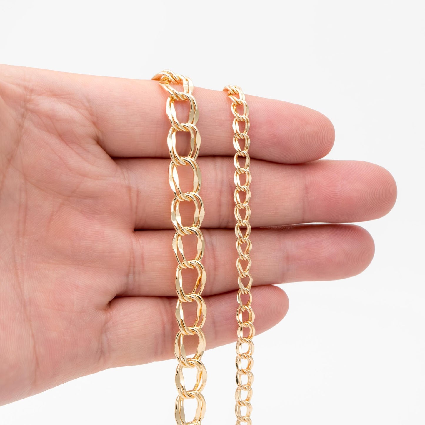 Gold plated Brass Curb Chains 5/ 8.8mm, Double Link Chain Findings Wholesale (#LK-325)/ 1 Meter=3.3 ft