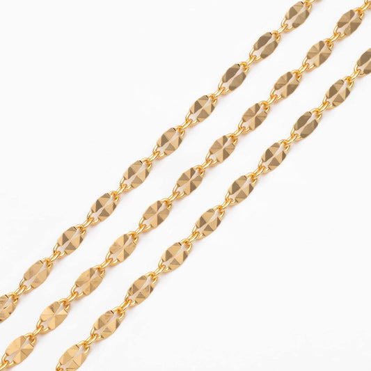 Double Bar Linked Chains 3.5mm, 18K Gold plated Brass Chain Wholesale (#LK-284)/ 1 Meter=3.3 ft