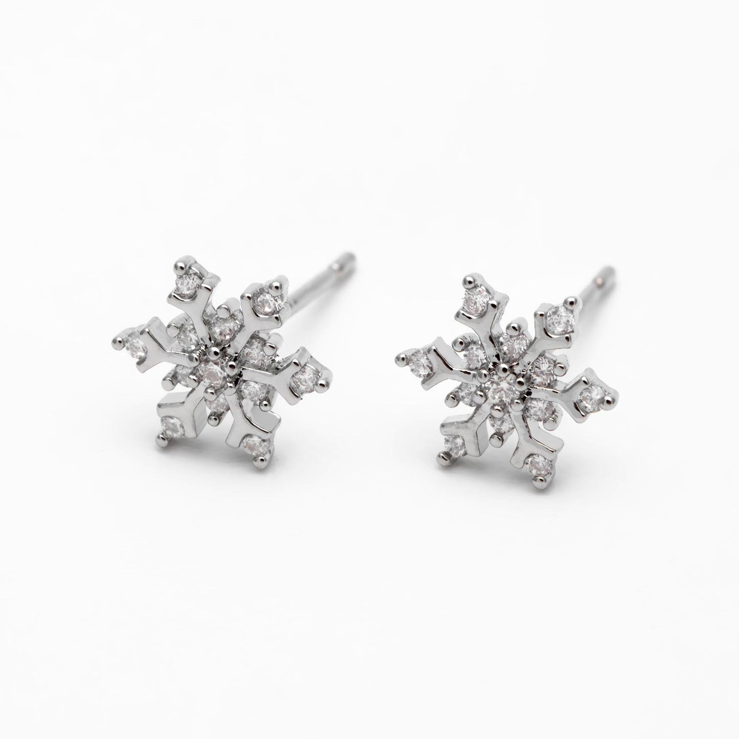10pcs CZ Pave Gold/ Silver Snowflake Earrings, Gold/ Rhodium plated Brass, Dainty Christmas Earrings (GB-4151)