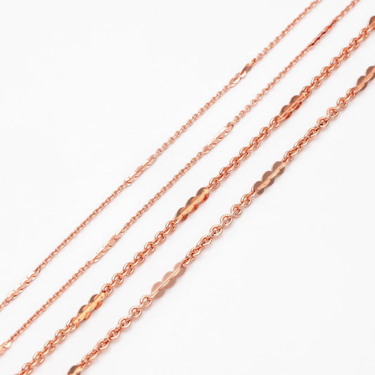 Rose Gold Oval Cable Chains, Real Gold plated Brass Designer Chain, 1.2/ 2.2mm Thin Decorative Chains (#LK-157)/ 1 meter