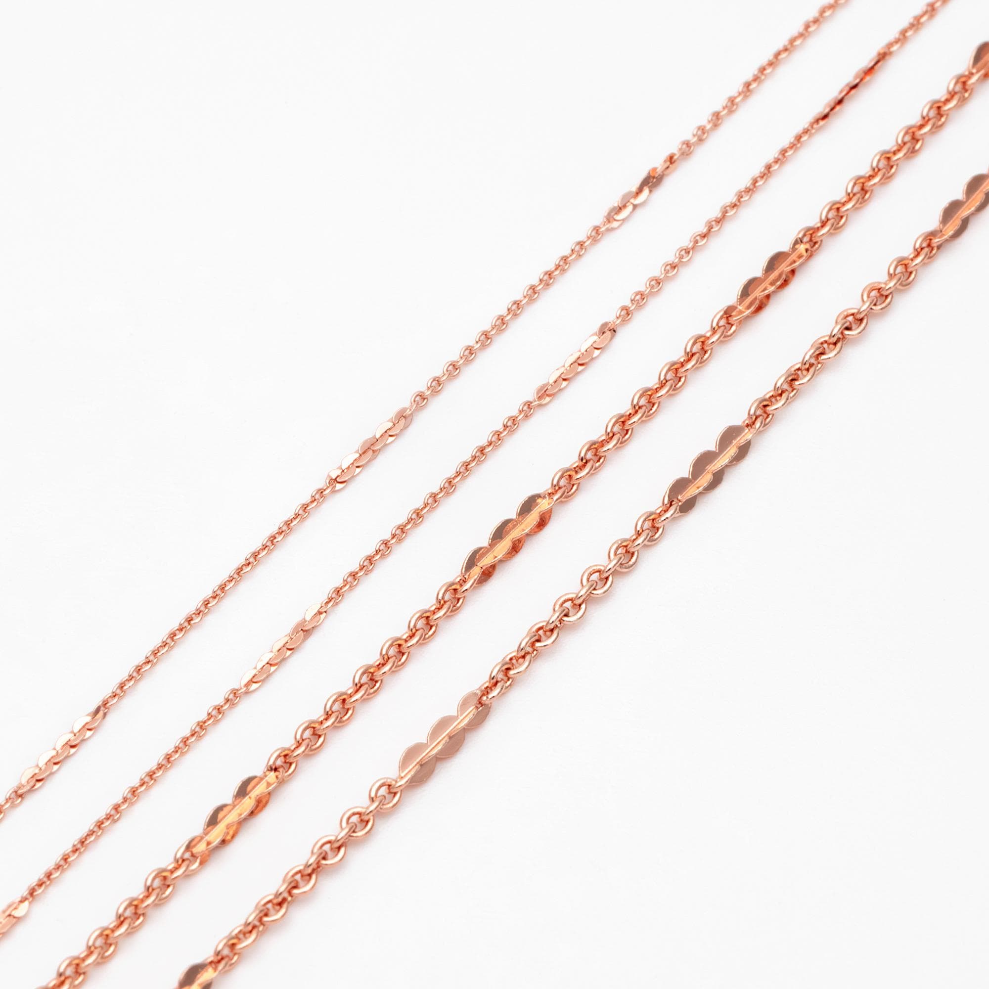 Rose Gold Oval Cable Chains, Real Gold plated Brass Designer Chain, 1.2/ 2.2mm Thin Decorative Chains (#LK-157)/ 1 meter