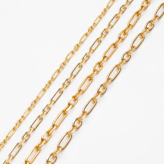 Gold Oval Link Chains 2.2/ 3.2/ 3.6mm, 18K Gold plated Brass, Color Not Easily Tarnish (#LK-275)/ 1 Meter=3.3 ft