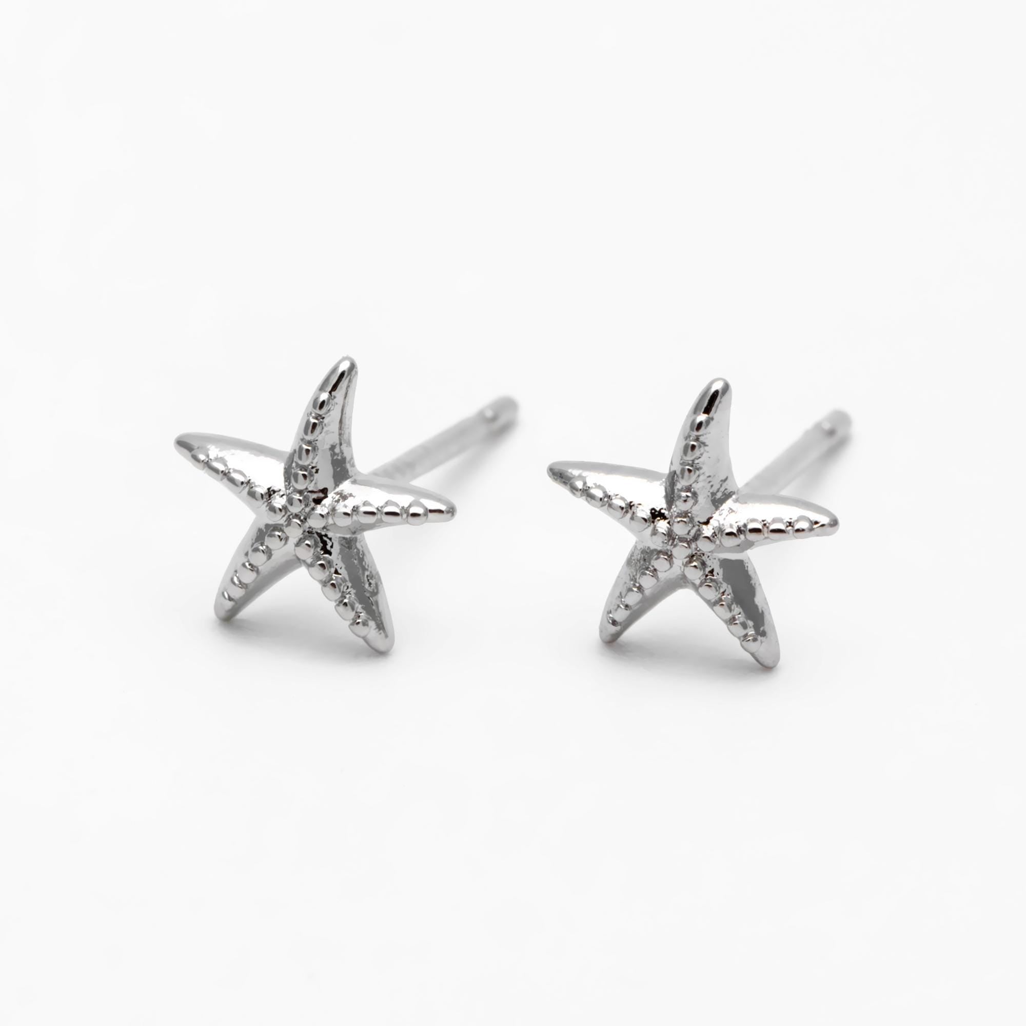 10pcs Gold/ Silver Starfish Ear Post, Real Gold/ Rhodium Plated Brass Star Stud Earrings (#GB-4662)