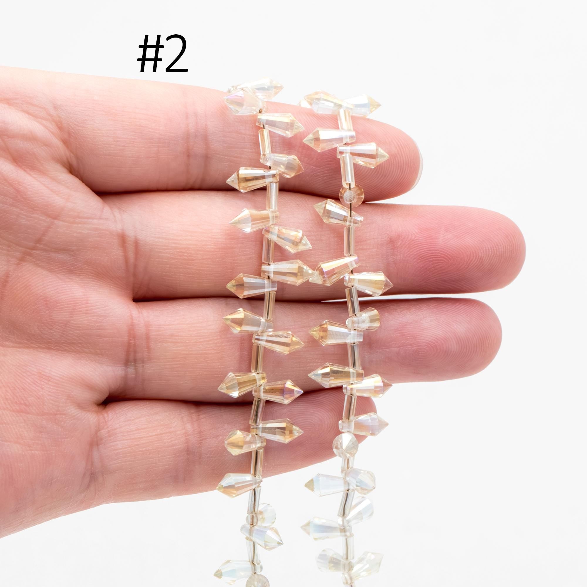 100 beads- Faceted Crystal Briolettes 8x4mm, Top Drilled Glass Teardrop, Bicone Long Drop Beads, (#TS-72)