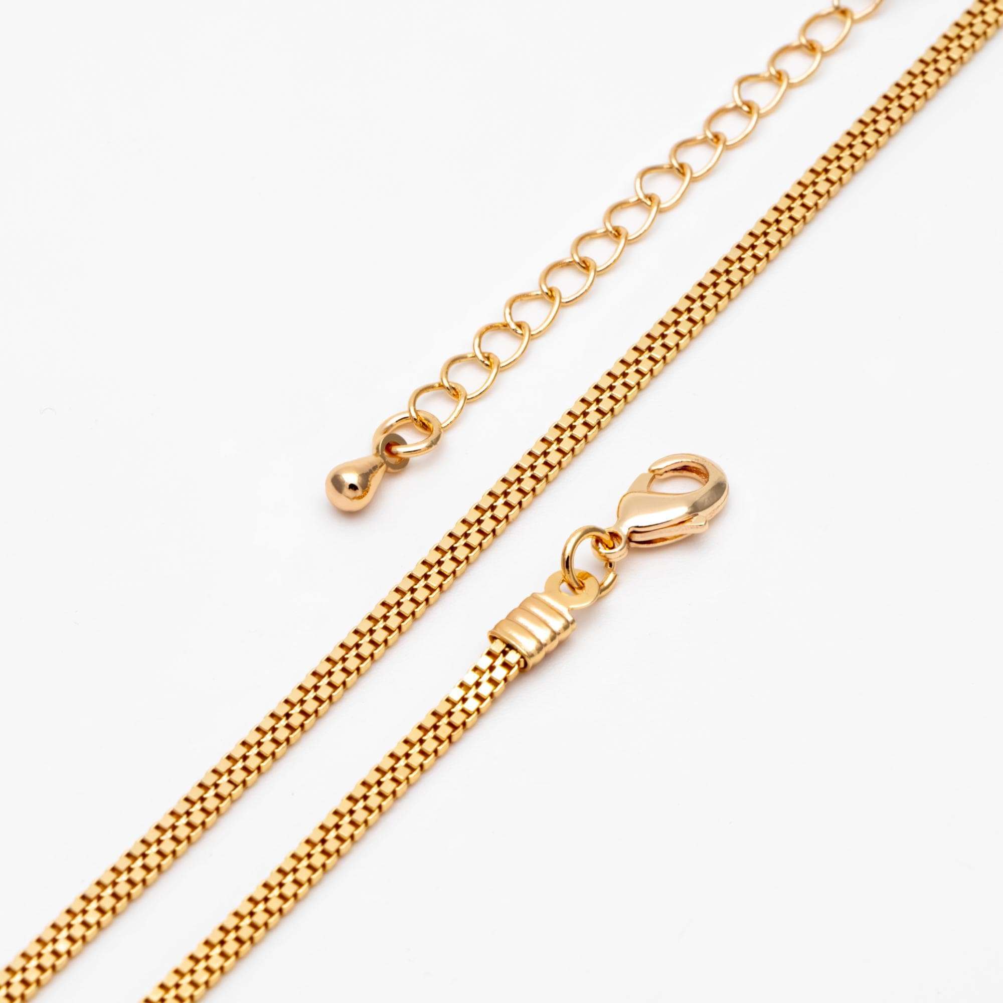 Gold plated Brass Flat Box Chain 2mm, Adjustable Bracelet/ Anklet/ Necklace, Ready to Wear (#LK-410)