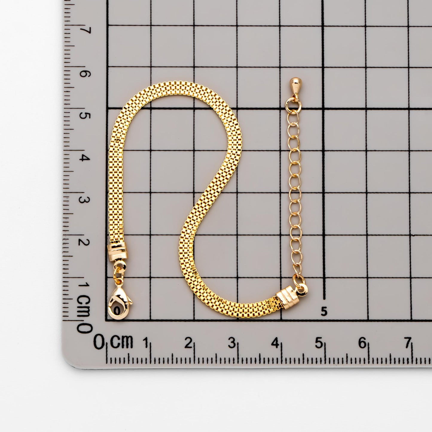 Gold plated Brass Flat Box Chain 3mm by 1mm, Adjustable Bracelet/ Anklet/ Necklace (#LK-424)