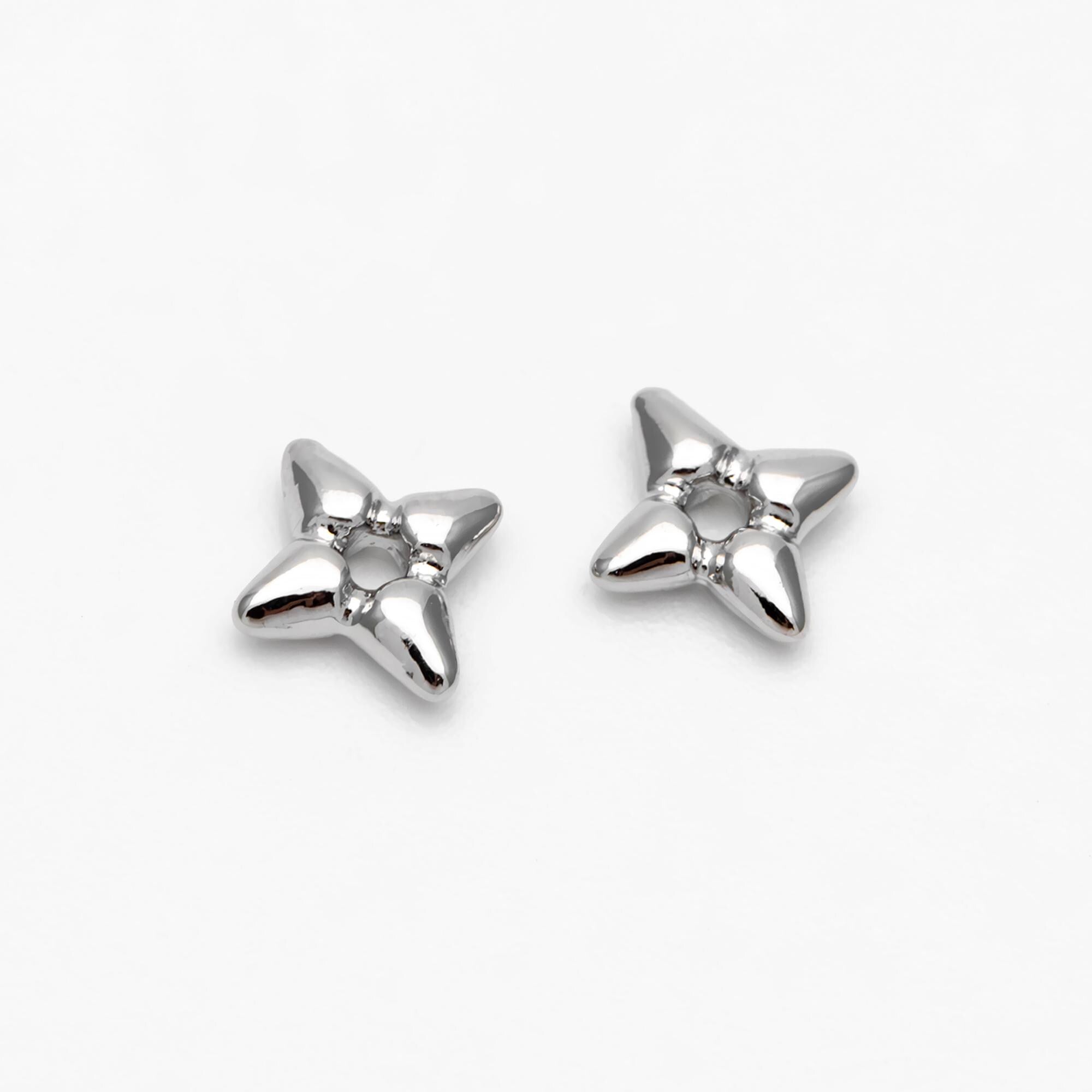 10pcs Gold/ Silver Star Spacer Beads, Gold/ Rhodium plated Brass, Cross Star Beads (GB-4121)