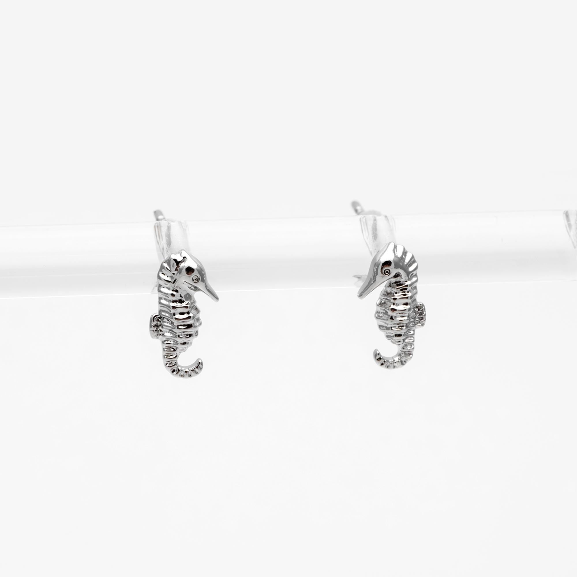 10pcs Gold/ Silver Sea Horse Earrings, 18K Real Gold/ Rhodium plated Brass, Cute Ocean Stud Earrings (GB-4460-D)