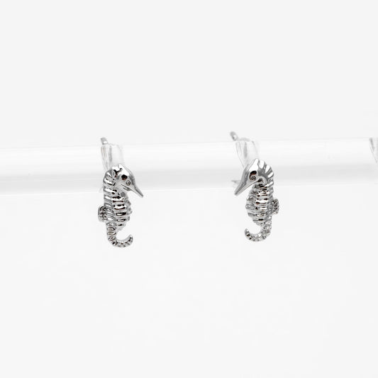10pcs Gold/ Silver Sea Horse Earrings, 18K Real Gold/ Rhodium plated Brass, Cute Ocean Stud Earrings (GB-4460-D)