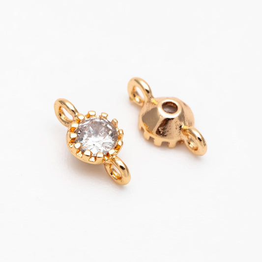 10pcs CZ Pave Round Coin Connectors 4x8mm, Real Gold plated Brass, Mini Geometric Charm Pendants (GB-2850-A)
