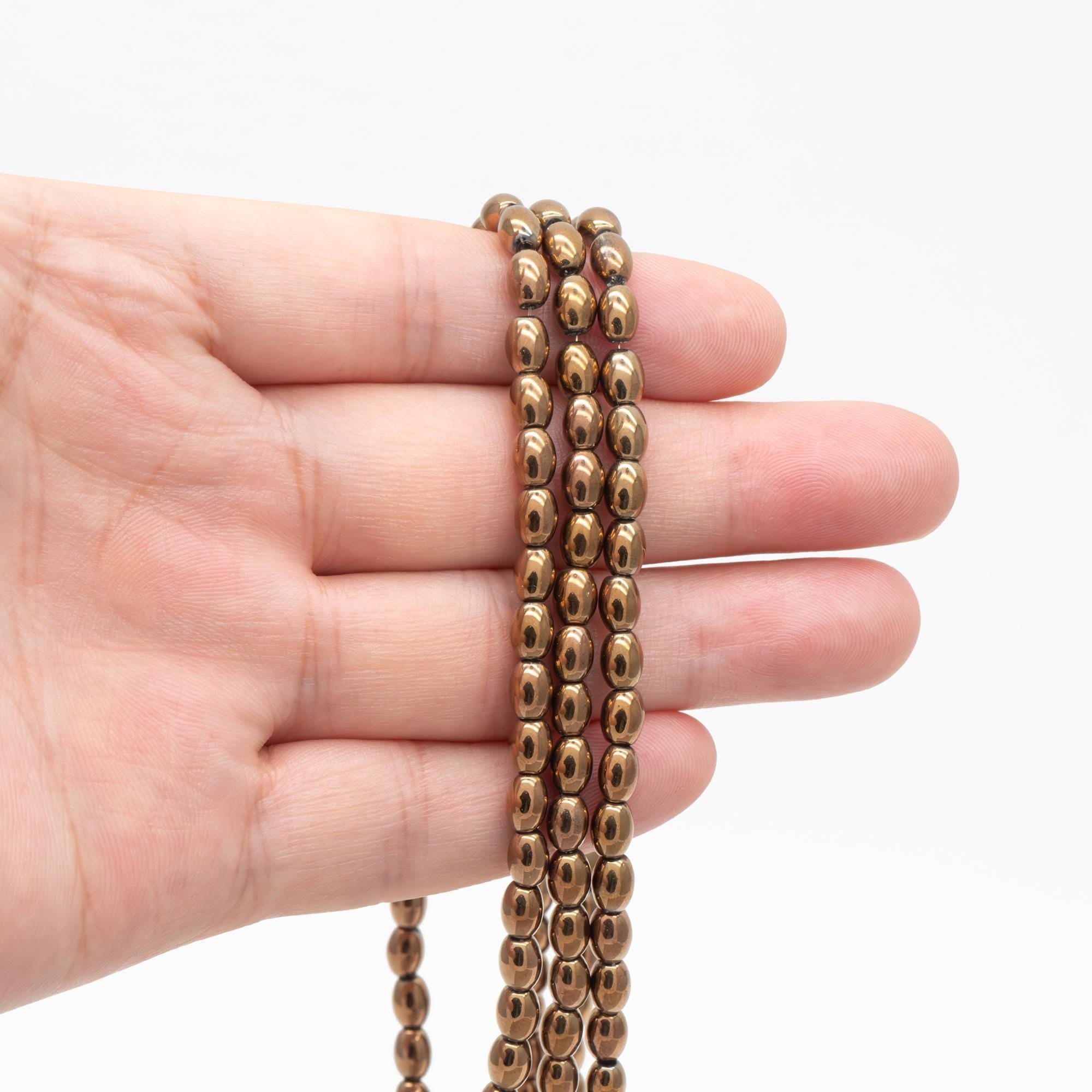 50pcs Smooth Rice Glass Beads 4x6mm, Copper - (GM-008)