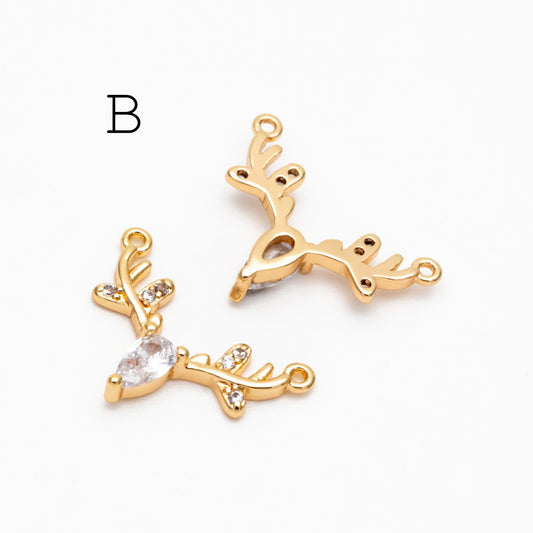 4pcs Gold/ Silver Tone Deer horn Connector, 18K Gold/ Rhodium plated Brass, Deer Horn Antlers Connector Charms (GB-427)